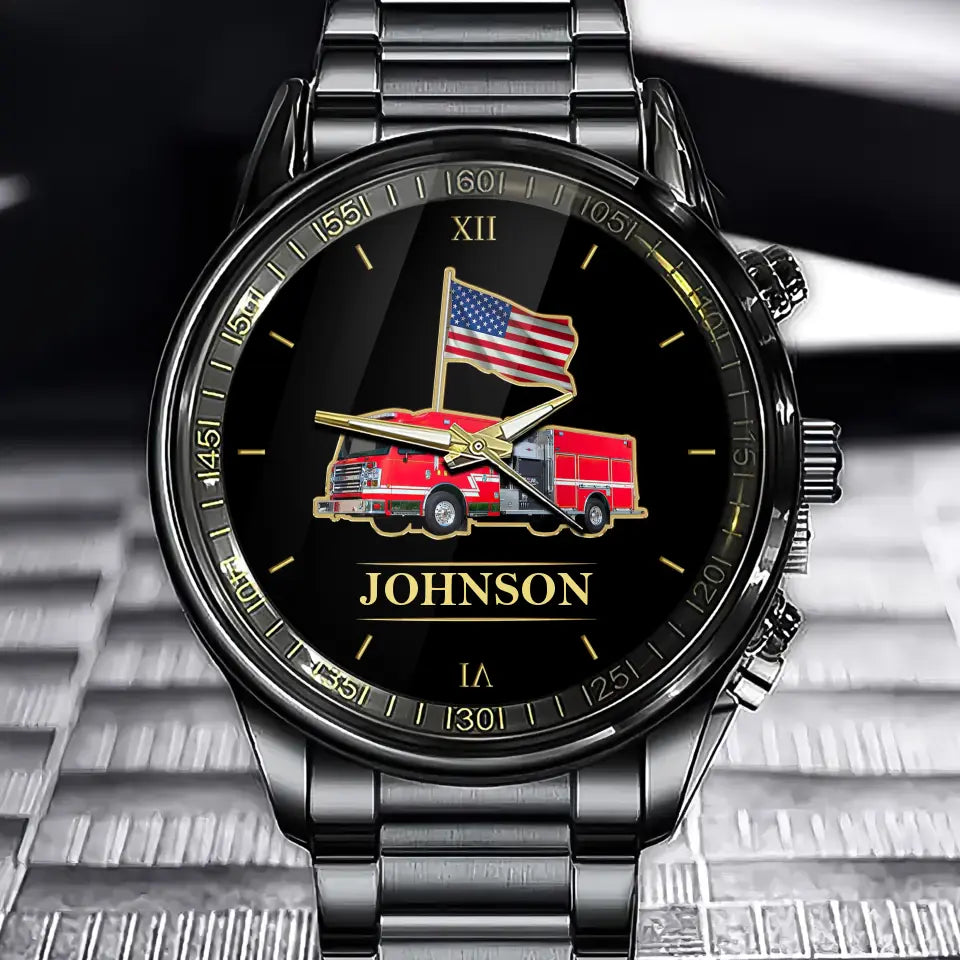 Personalized Trucker US Flag Custom Name Watch VA24904
