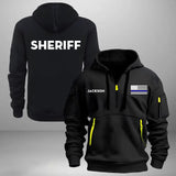 Personalized Blueline US Police Flag Custom Name Quarter Zip Hoodie 2D Printed QTKH24996