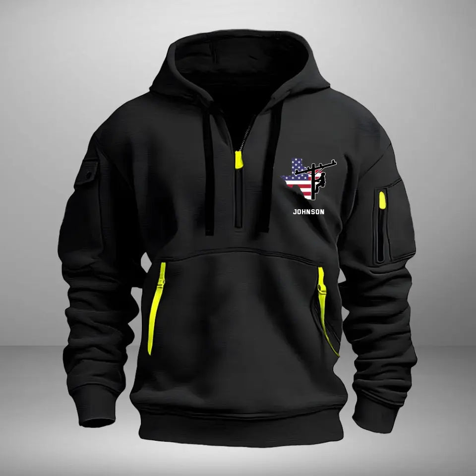 Personalized US State Map Electrician Custom Name Quarter Zip Hoodie 2D Printed VQ241015