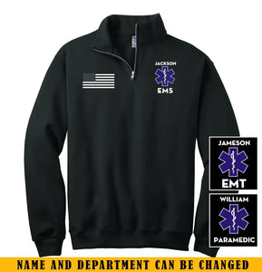 Personalized EMS US Flag  Custom Name Medical Gift Stand Collar Zipper Sweatshirt 2D Printed KVH241020