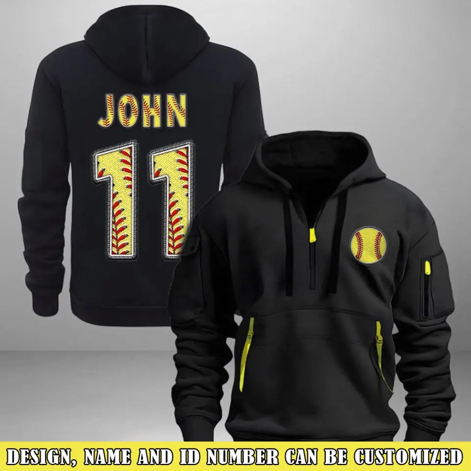 Personalized Softball Player Custom Name & ID Quarter Zip Hoodie 2D Printed VQ241022