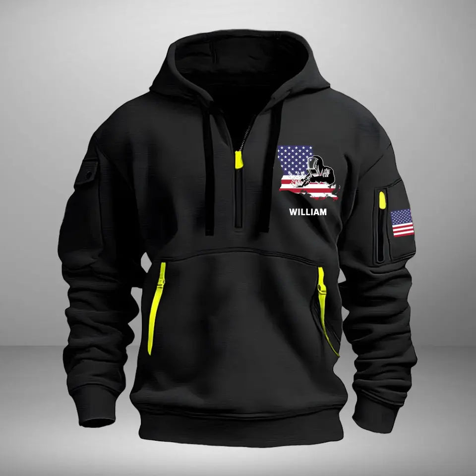 Personalized US State Map Welder Custom Name Quarter Zip Hoodie 2D Printed KVH241029