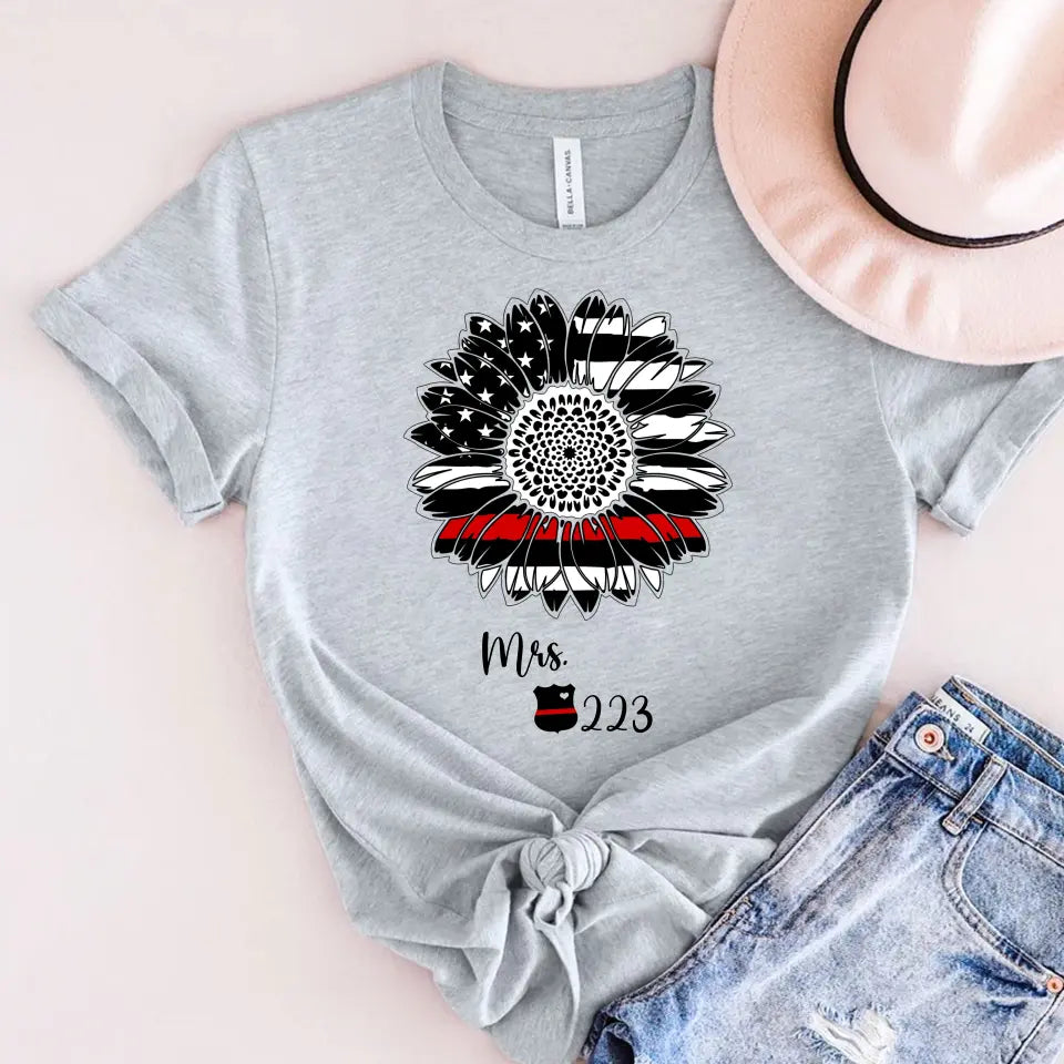 Personalized Sunflower US Firefighter Wife Custom ID T-shirt Printed QTHN241056