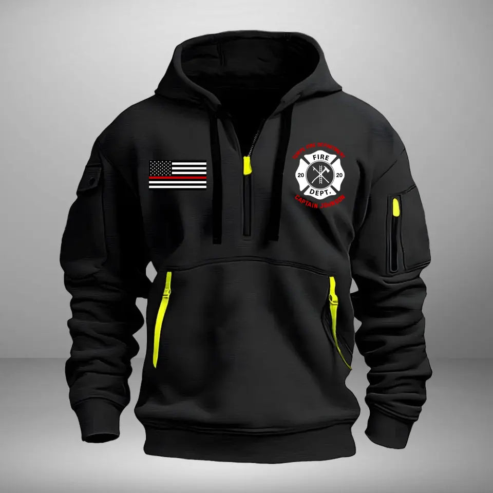 Personalized US Firefighter Flag Custom Name & Department Quarter Zip Hoodie 2D Printed AHHN241062