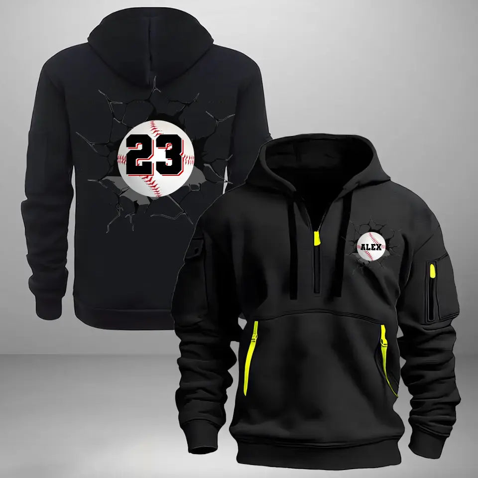 Personalized Baseball Player Custom Name & ID Quarter Zip Hoodie 2D Printed HN241069