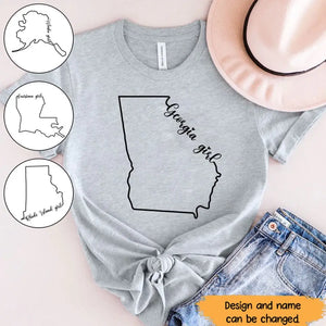 Personalized US State Girl Map T-shirt Printed HN241078