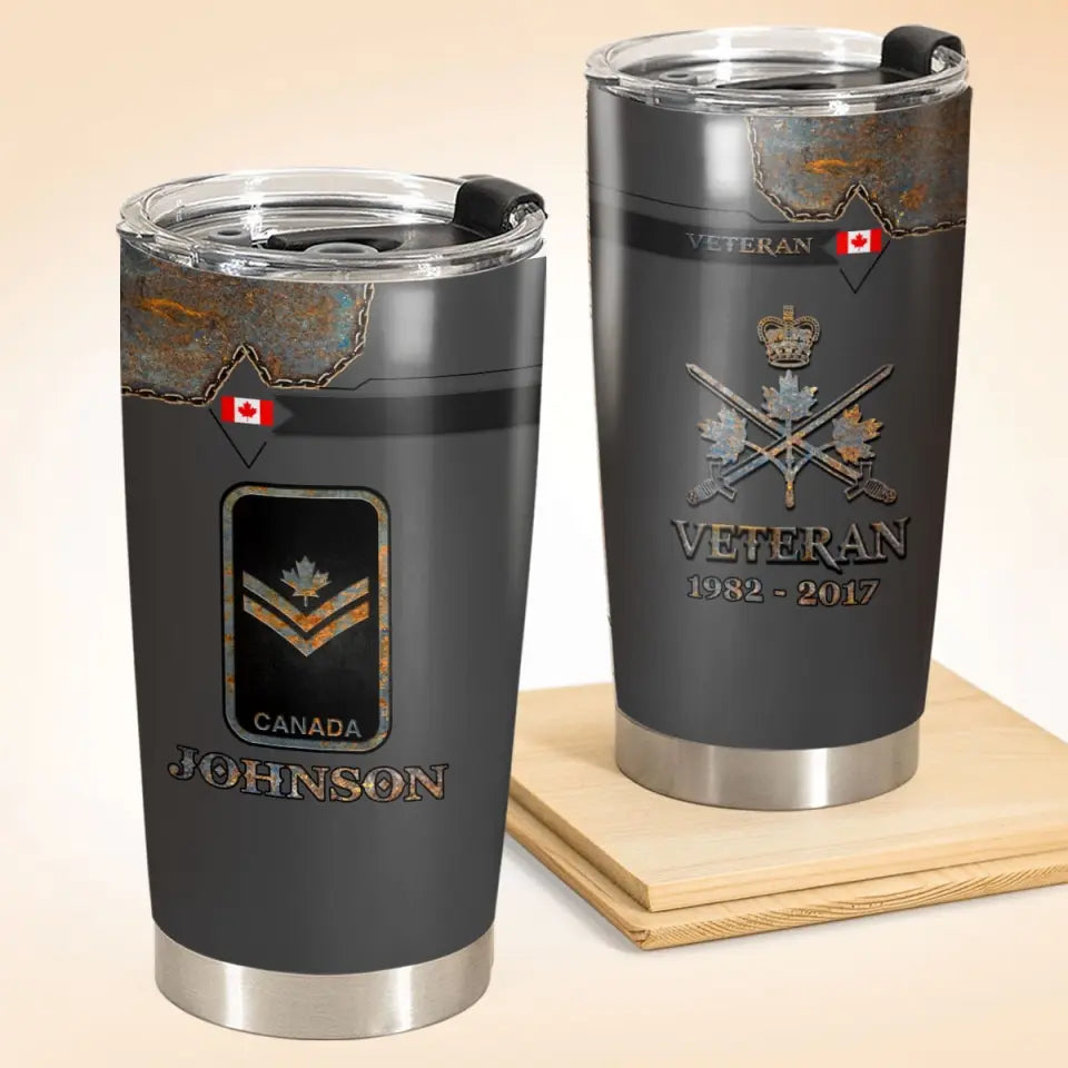Personalized Canadian Army Logo US Veteran Custom Name & Time Tumbler Printed QTVQ241114