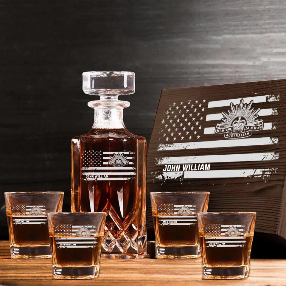 Personalized Australian Veteran Branch Logo Custom Name Decanter Set with Glasses Printed KVH241183
