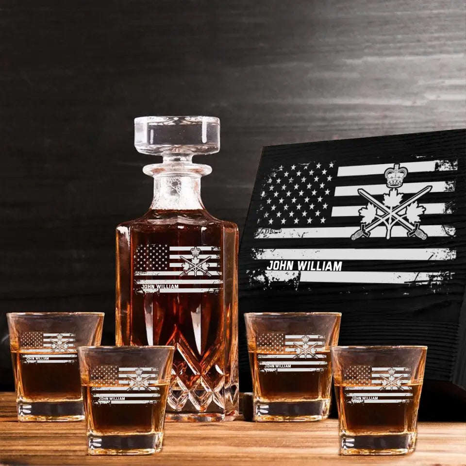 Personalized Canadian Veteran Logo Custom Name Decanter Set with Glasses Printed KVH241183