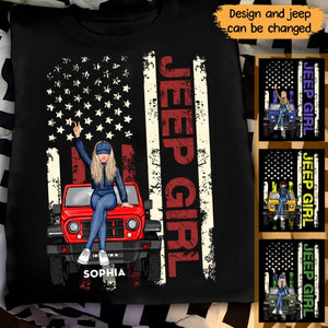 Personalized Jeep Girl & US Flag T-shirt Printed KVH241212