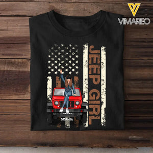 Personalized Jeep Girl & US Flag T-shirt Printed KVH241212