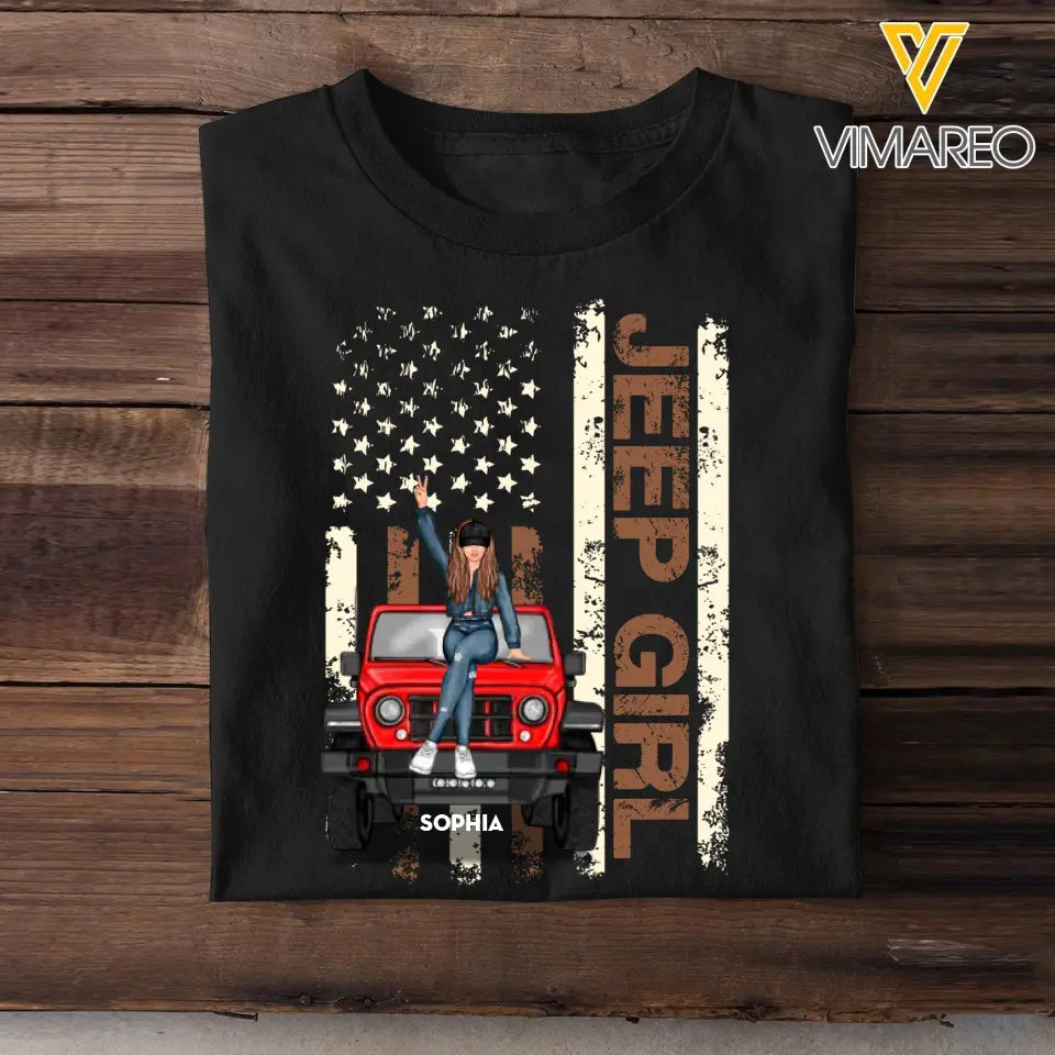 Personalized Jeep Girl & US Flag T-shirt Printed KVH241212