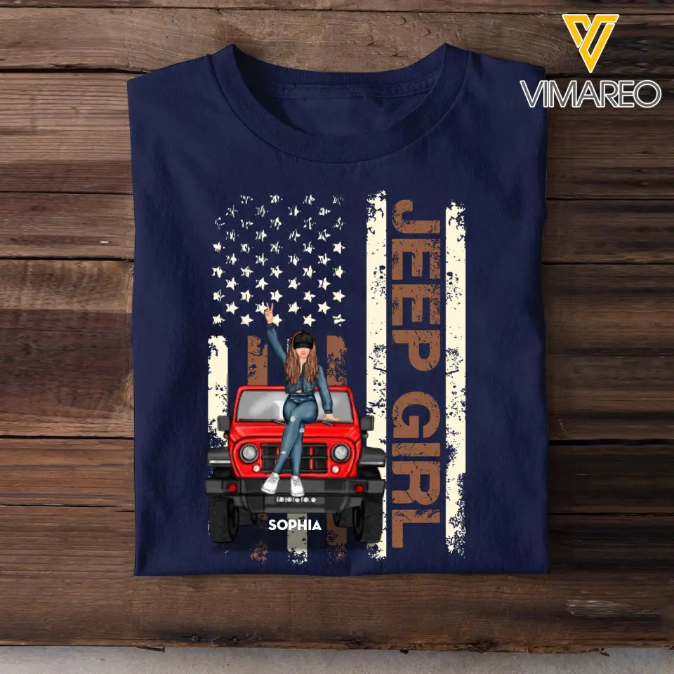 Personalized Jeep Girl & US Flag T-shirt Printed KVH241212