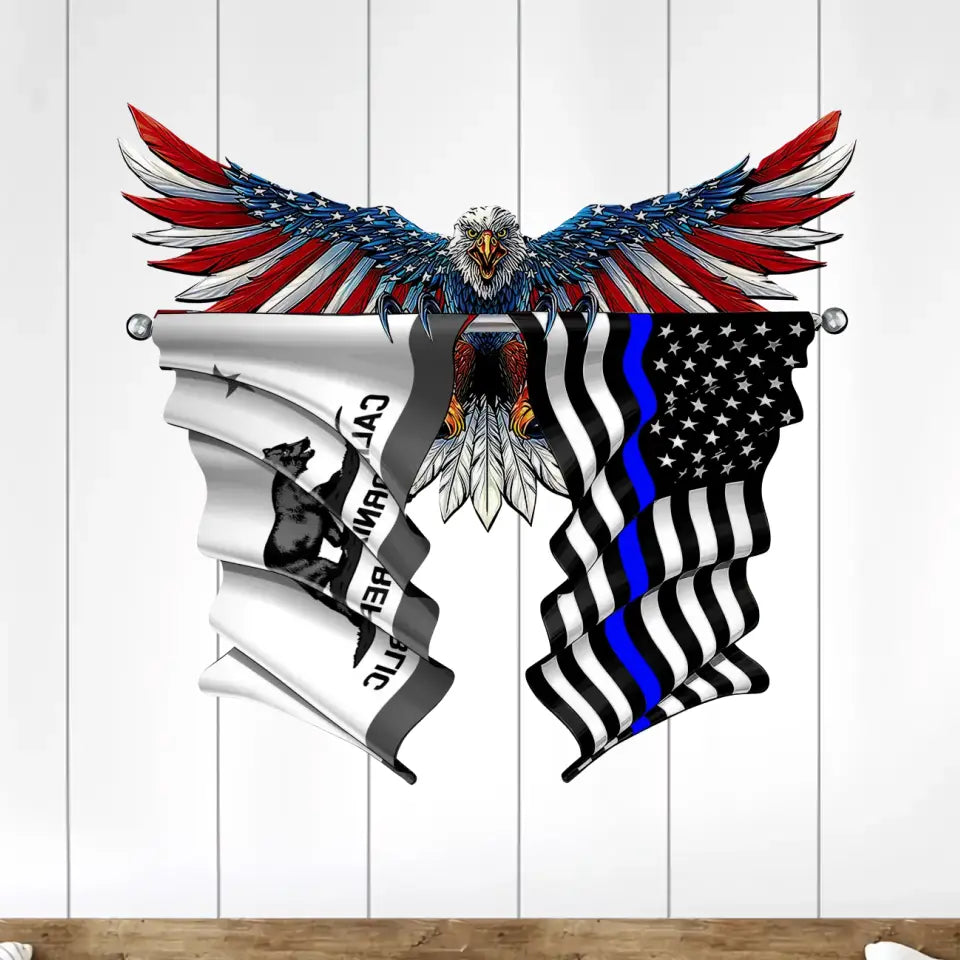 Personalized US State Flag Eagle Shape Metal Sign Printed KVH241219