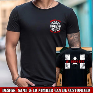 Personalized Canadian Firefighter Canada Flag Custom Name, ID & Department T-shirt Printed VQ241221