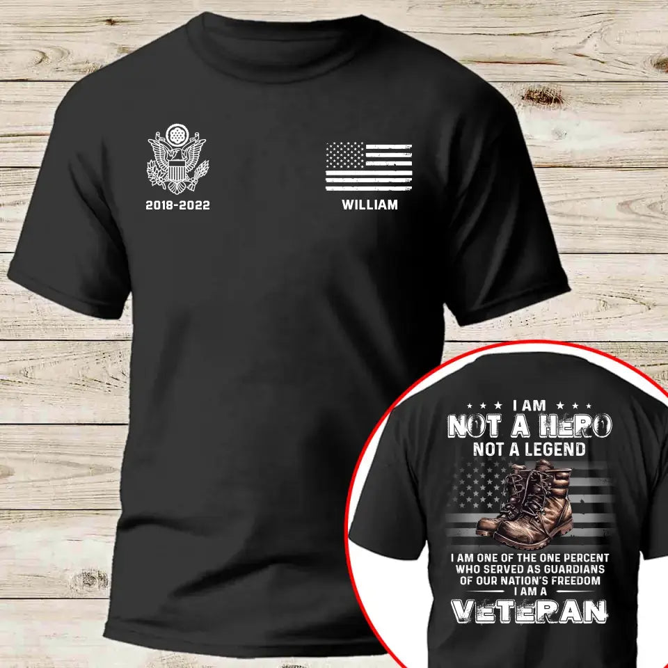 Personalized I Am Not A Hero Not A Legend I Am One Of The One Percent Who Served As Guardians Of Our Nation's Freedom I Am A Veteran US Veteran Logo T-shirt Printed QTHN241259