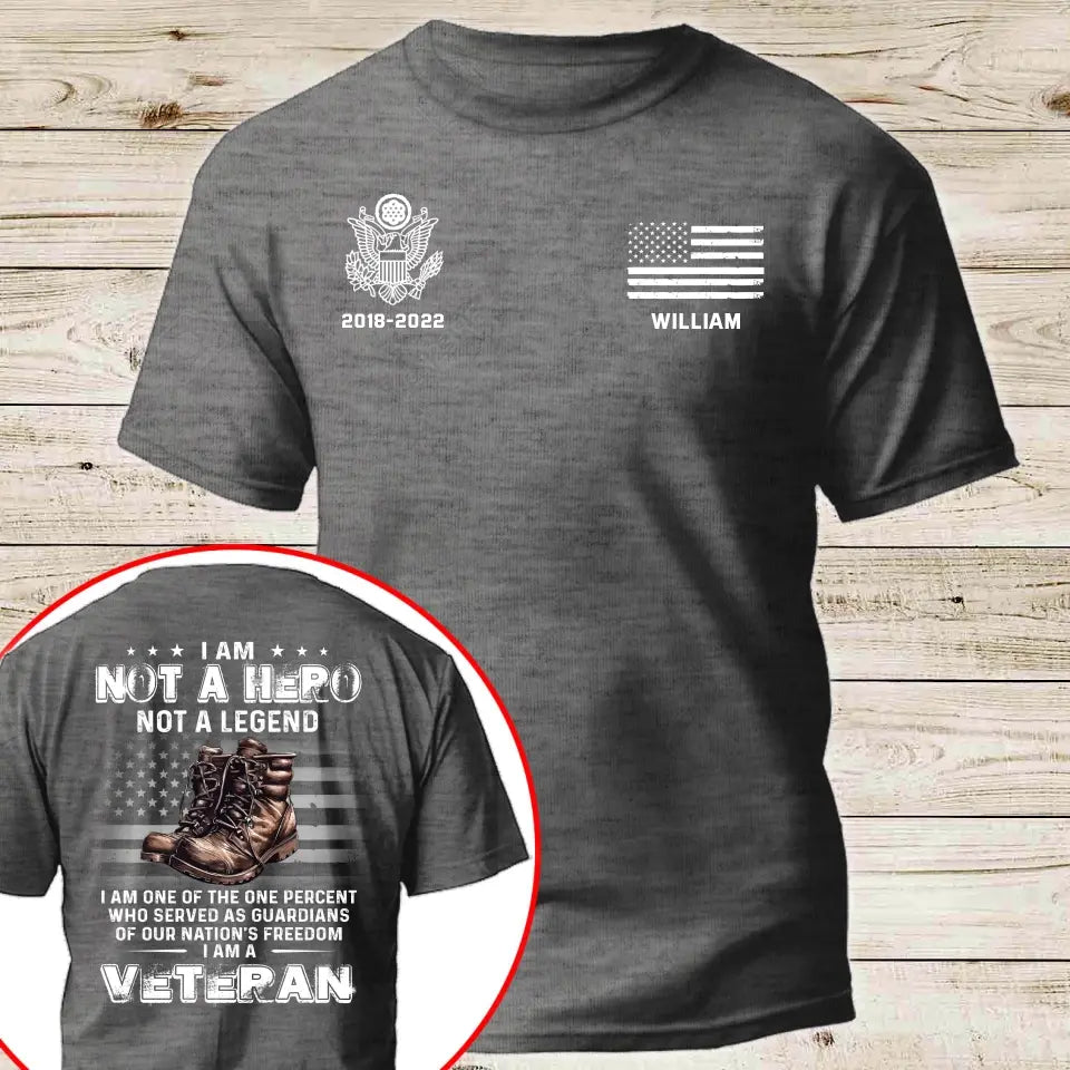 Personalized I Am Not A Hero Not A Legend I Am One Of The One Percent Who Served As Guardians Of Our Nation's Freedom I Am A Veteran US Veteran Logo T-shirt Printed QTHN241259