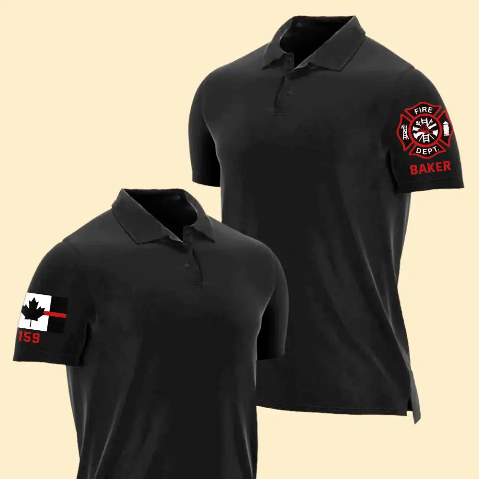 Personalized Canadian Firefighter Logo & Flag Custom ID Polo Shirt Printed QTHN241278