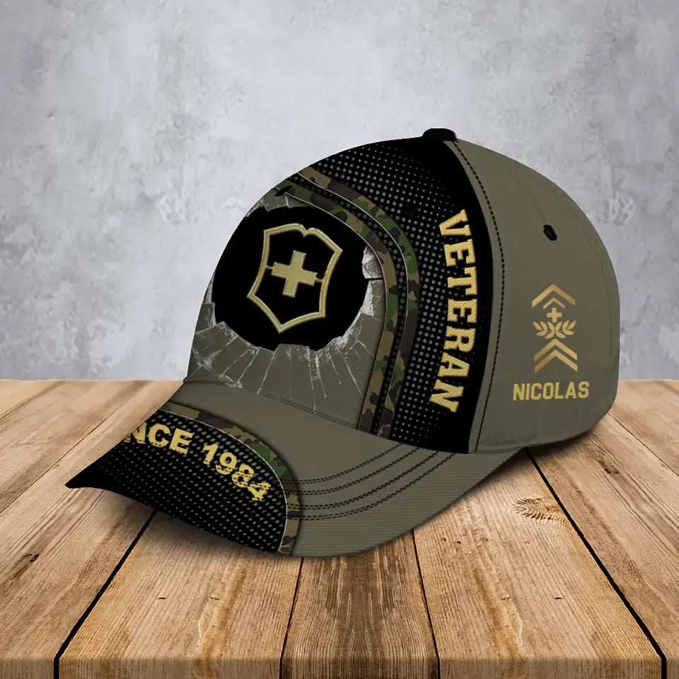 Personalized Swiss Veteran Rank Gold Custom Time Cap 3D Printed AHVA241294