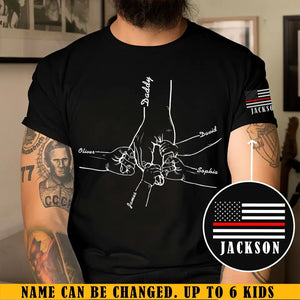 Personalized Hands Dad Firefighter US Flag Custom Kid Names T-shirt Printed QTKH241315