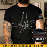 Personalized Hands Dad Firefighter US Flag Custom Kid Names T-shirt Printed QTKH241315