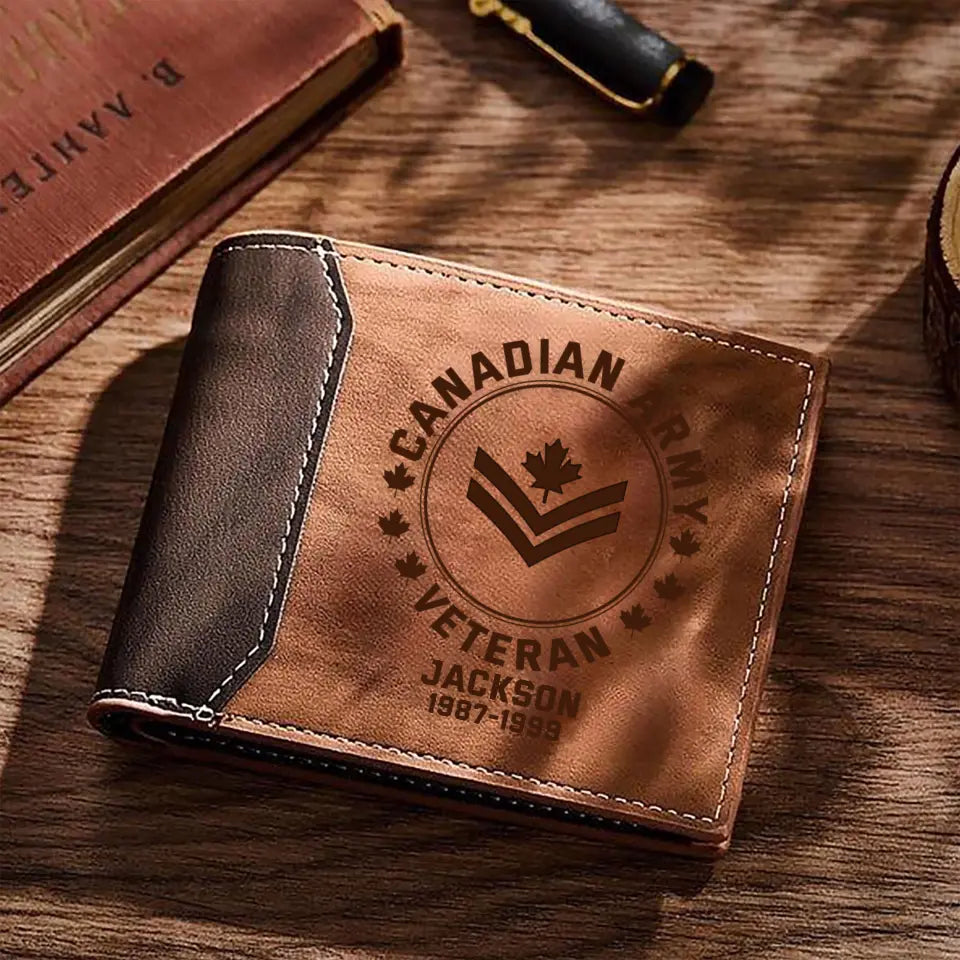 Personalized Canadian Army Veteran Custom Rank & Name Laser Engraved Wallet Printed AHVQ20241260