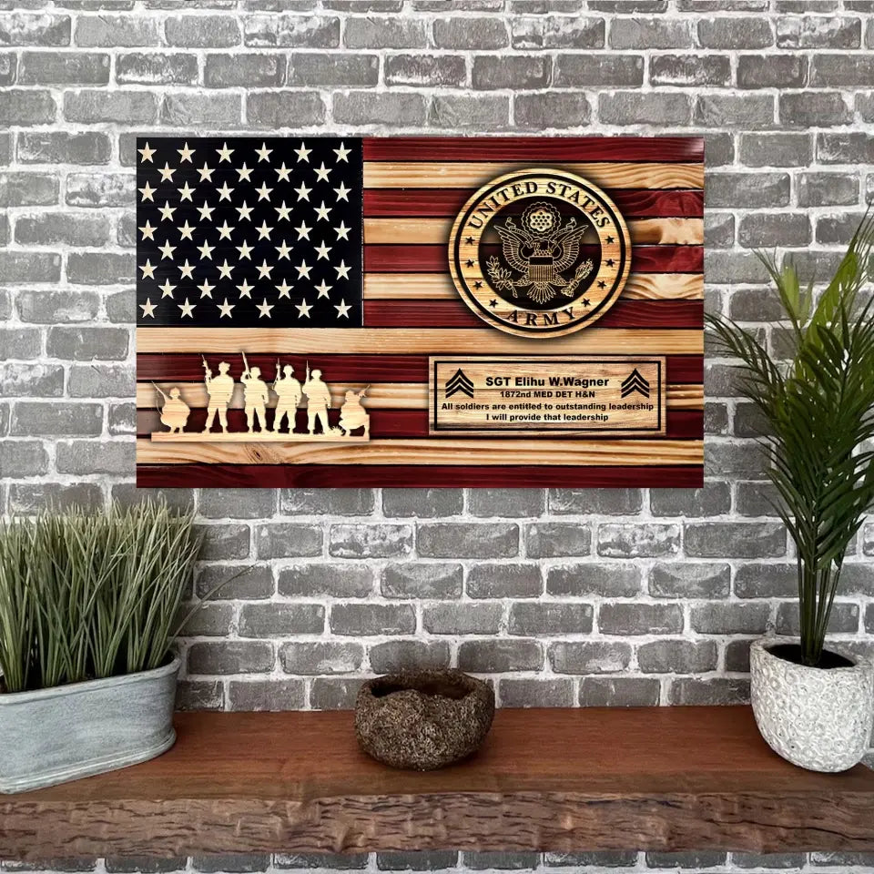 Personalized US Military Logo Custom Rank & Name Canvas Printed QTVA241261