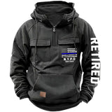 Personalized US Police Blue Line Custom Department & Service Time American Retro Hooded Sweatshirt Printed KVH241386