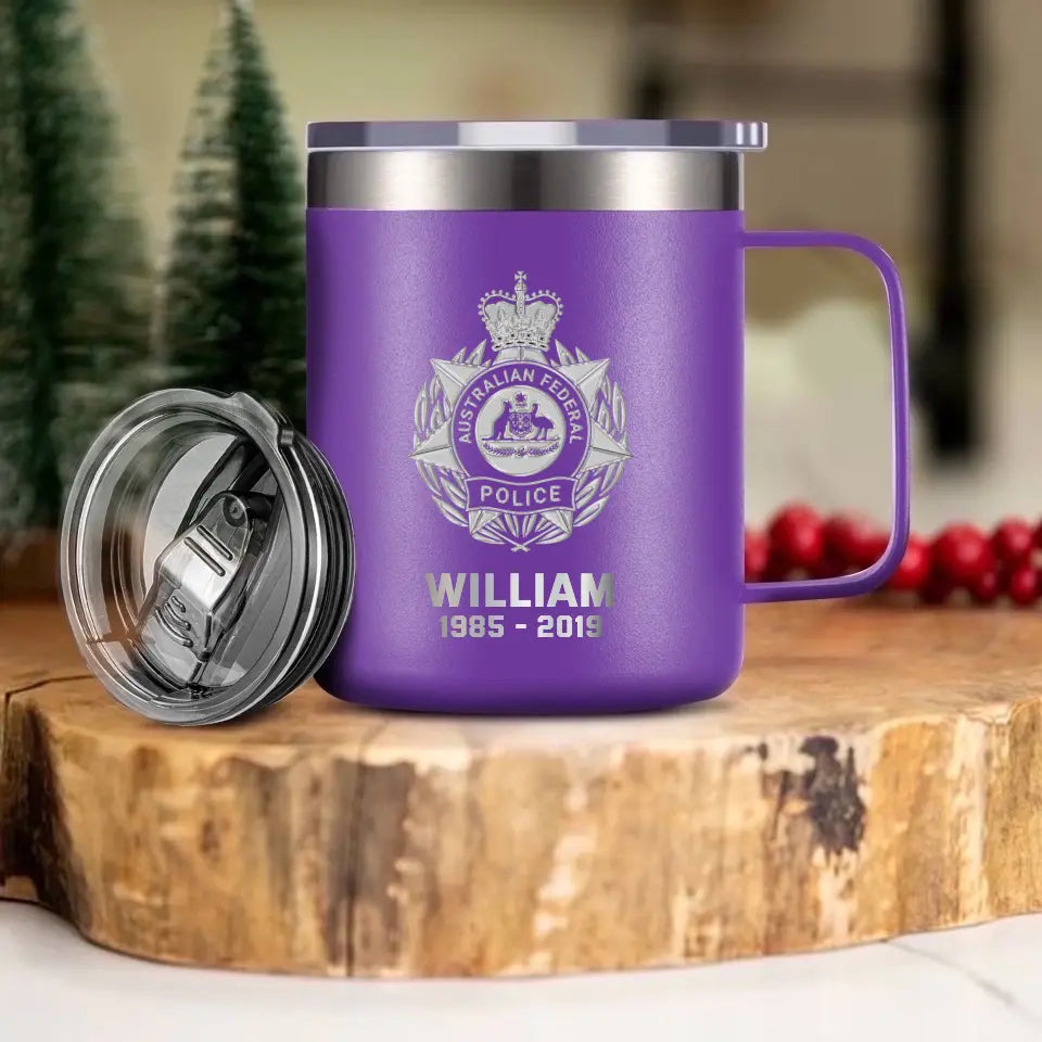 Personalized Australian Police Logo Custom Name & Time Laser Handle Cup Printed VQ241398