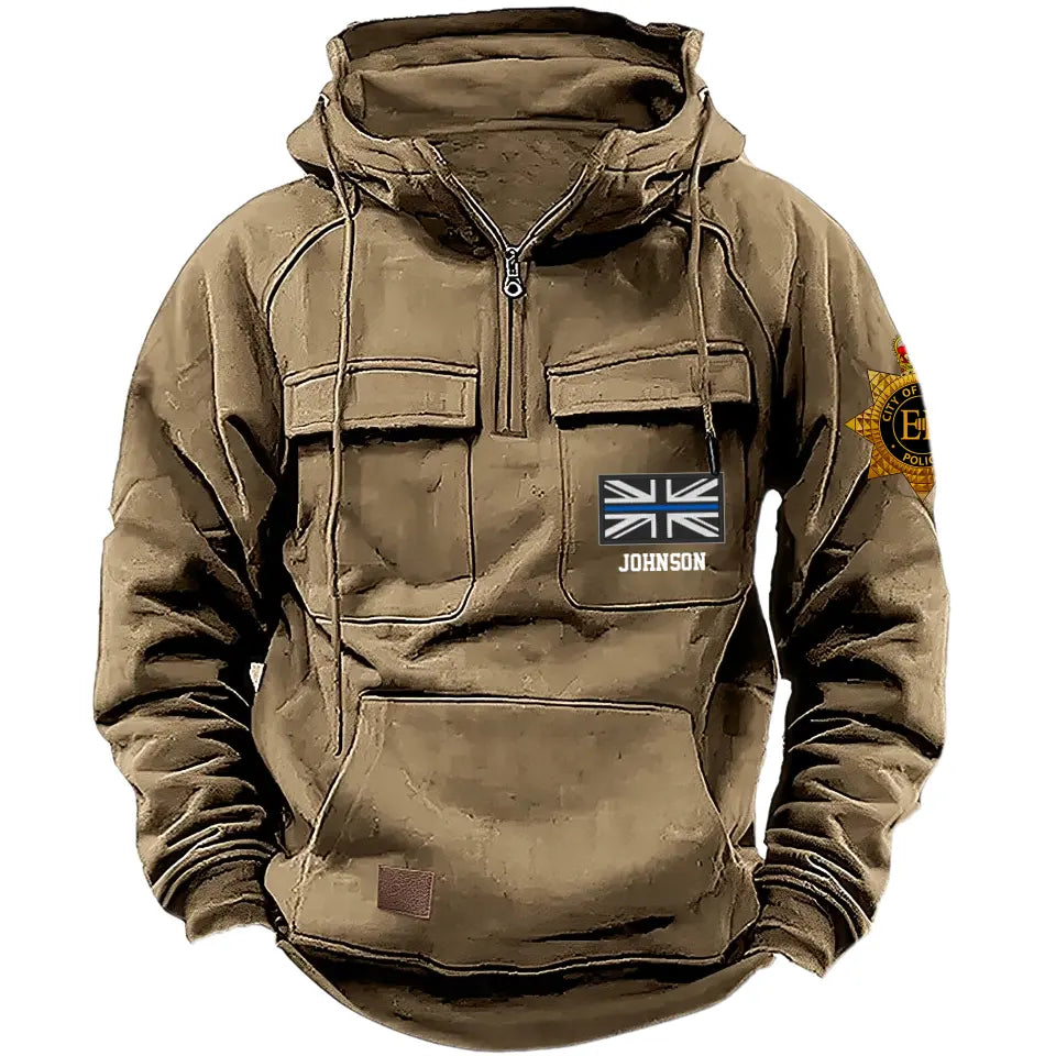 Personalized UK Police Branch Logo UK Police Flag Custom Name American Retro Hooded Sweatshirt Printed LVA241405