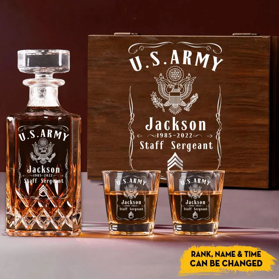Personalized US Army Logo Custom Name & Time Decanter Set With Glasses Printed KVH241464