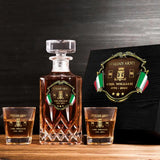 Personalized Italian Veteran Army Logo Rank Gold Custom Name & Time Decanter Set With Glasses Printed AHVA241480