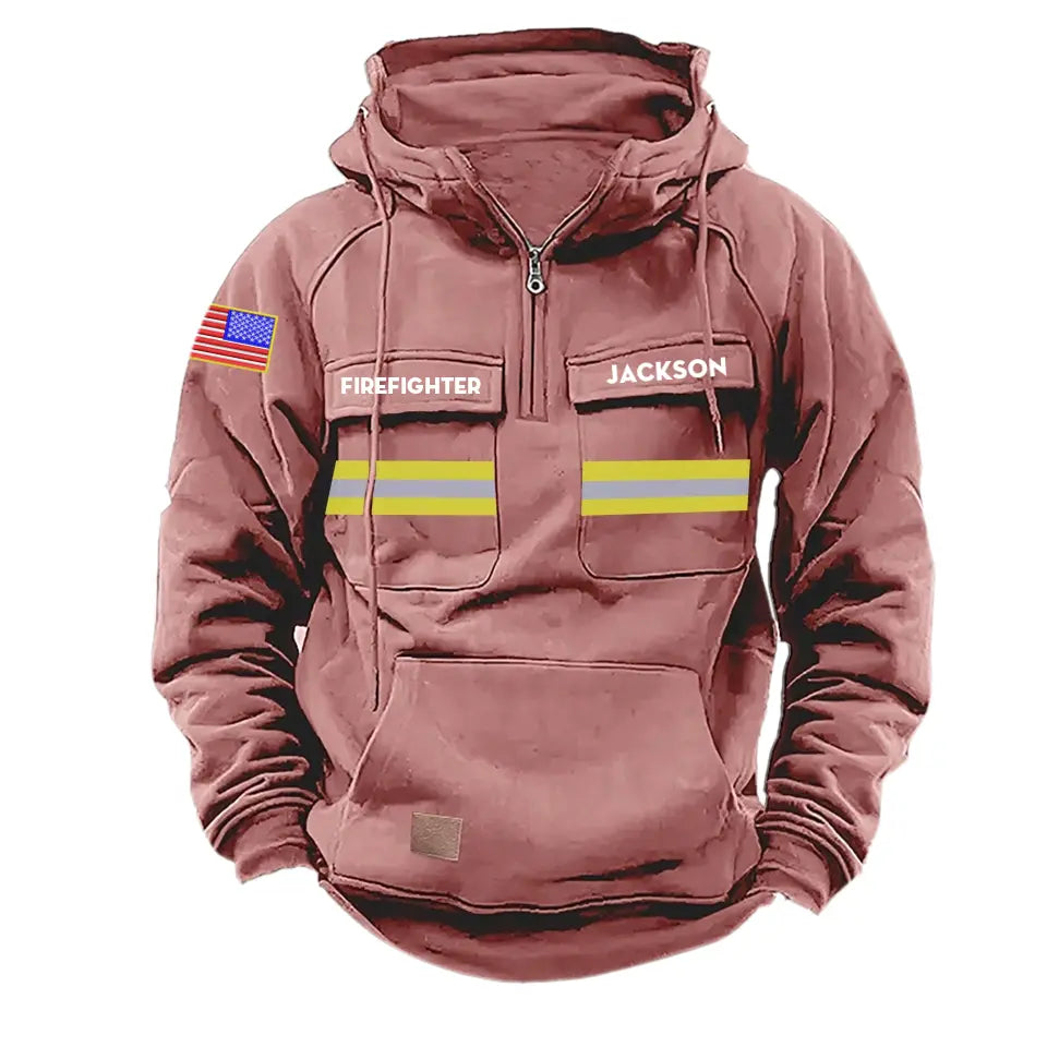 Personalized US Firefighter Canada Flag American Retro Hooded Sweatshirt Printed QTKH241519