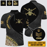 Personalized UK Veteran Branch Logo Custom Name, Rank & Time Half Turtleneck Short Sleeve Polo Printed AHVQ241548