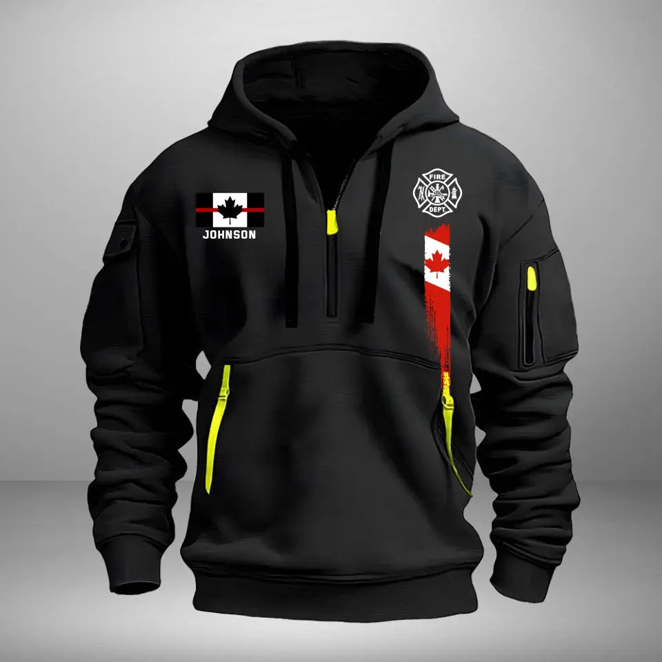 Personalized Canadian Firefighter Flag Custom Name Quarter Zip Hoodie 2D Printed QTVQ241568