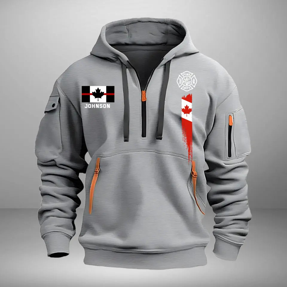 Personalized Canadian Firefighter Flag Custom Name Quarter Zip Hoodie 2D Printed QTVQ241568