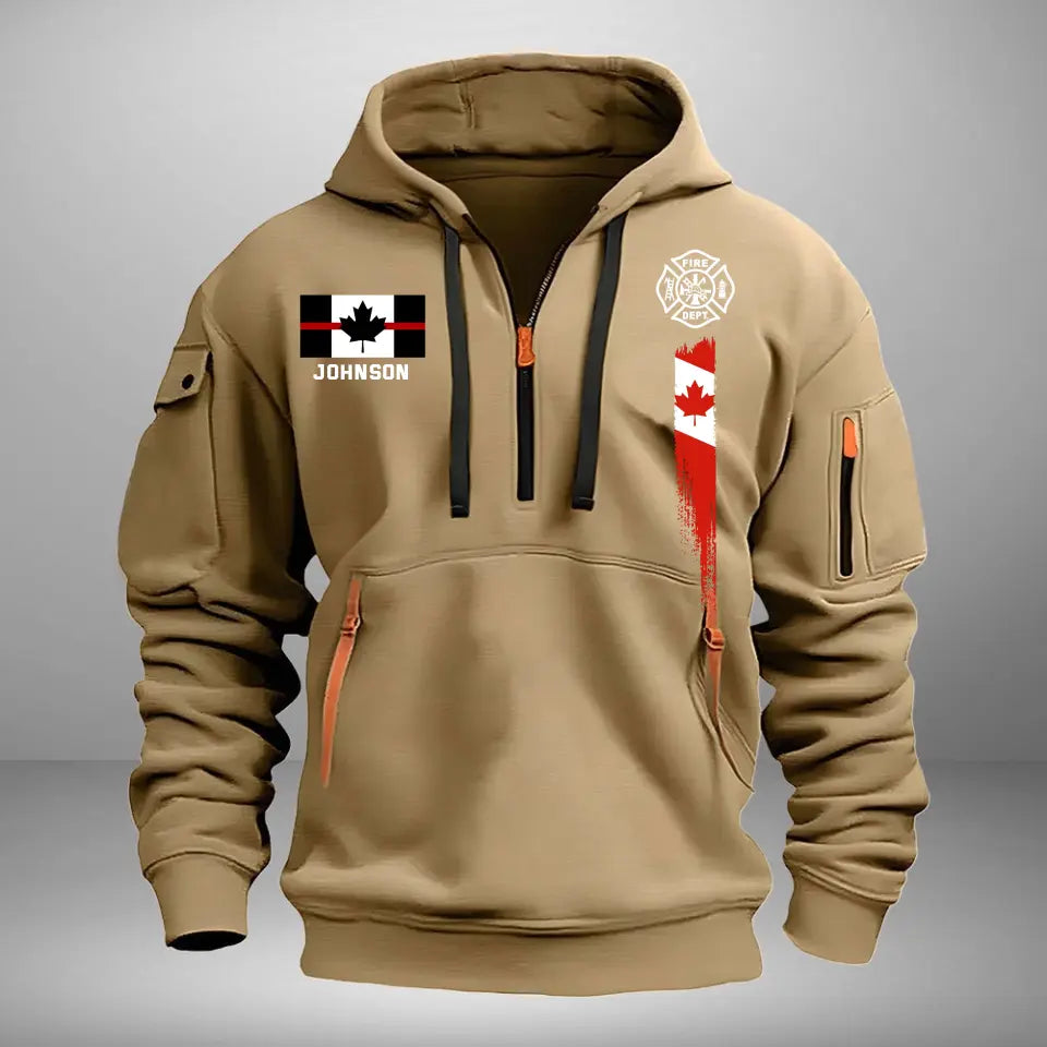 Personalized Canadian Firefighter Flag Custom Name Quarter Zip Hoodie 2D Printed QTVQ241568