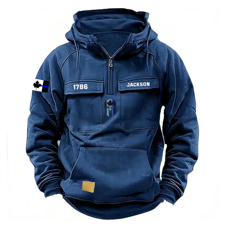 Personalized Canadian Police Flag Spartan Helmet American Retro Hooded Sweatshirt Printed KH241592