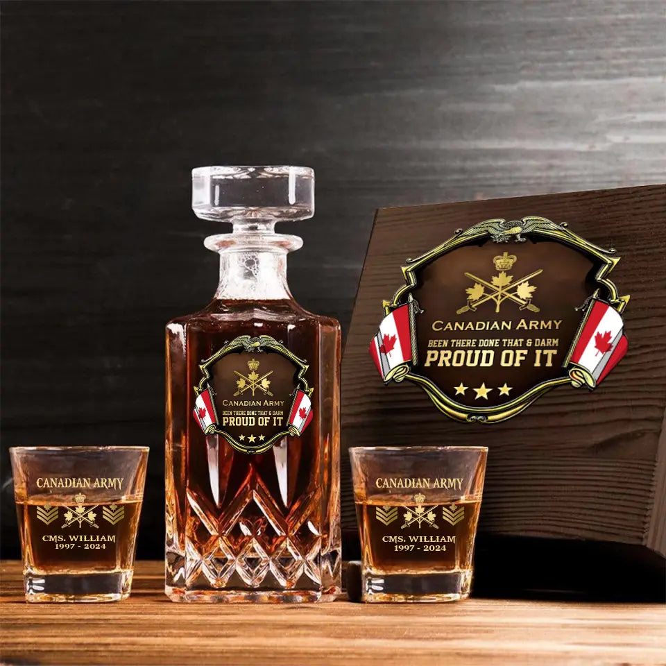 Personalized Canadian Army Been There Done That & Darm Proud Of It Canadian Veteran Rank Gold Decanter Set With Glasses Printed AHVA251595