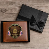 Personalized US Army Veteran Rank Gold Custom Name & Time Leather Wallet Printed AHHN241660