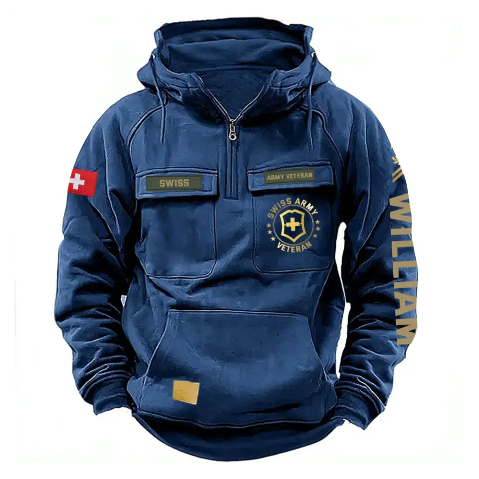 Personalized Swiss Army Veteran Rank Gold & Logo American Retro Hooded Sweatshirt Printed KVH241669