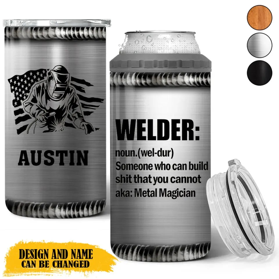 Personalized US Welder Working US Flag Can Cooler 16oz Printed VQ241685