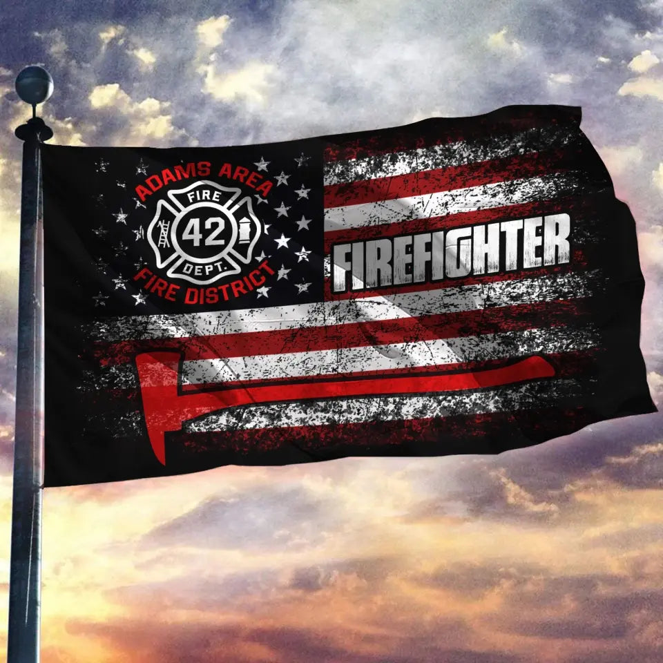 Personalized US Firefighter ID Number & Department House Flag Printed LVA241720