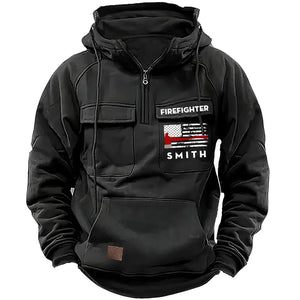 Personalized US Firefighter Flag Custom Name 
American Retro Hooded Sweatshirt Printed QTKH241759