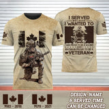 Personalized Canadian Soldier I Served Because I Wanted To I Was Proud To Be A Soldier And Am Damn Proud To Be A Veteran 3D T-shirt Printed AHVQ241758