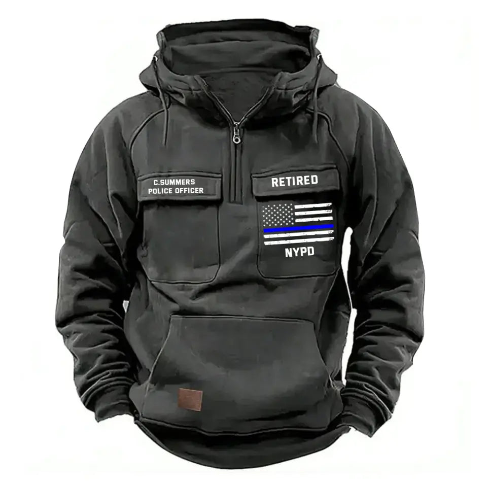 Personalized Retired US Police Department US Police Flag Blue Line American Retro Hooded Sweatshirt Printed QTHN241766
