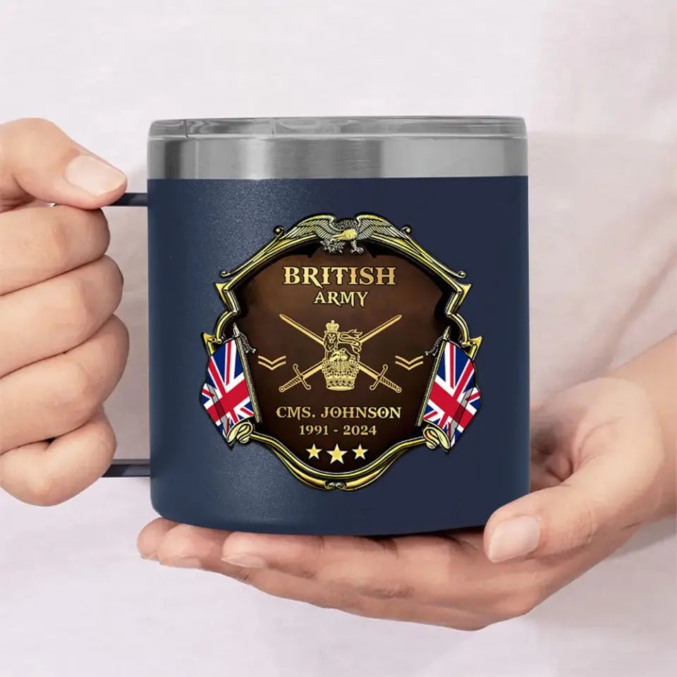 Personalized British Army Veteran Rank Gold & Service Time Coffee Cup 2D Printed AHHN241815