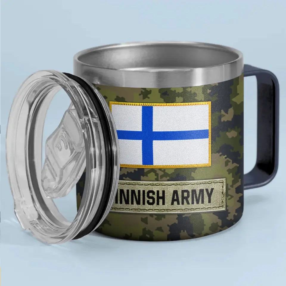 Personalized Finnish Army Veteran Rank Camo Coffee Cup Printed AHVA241826