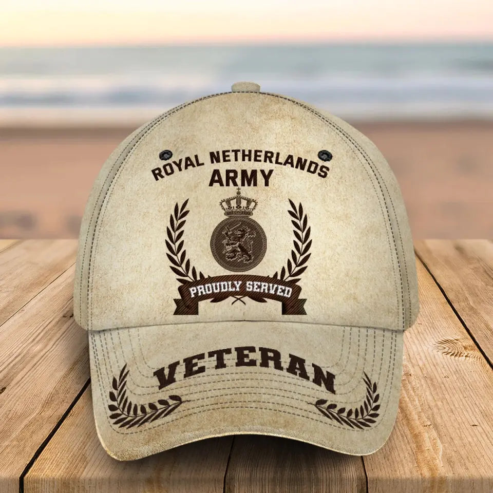 Personalized Netherlands Veteran Proudly Served Custom Name, Rank & Service Time Cap 3D Printed AHVQ241850