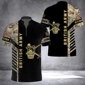 Personalized British Army Veteran Camo Rank Gold & Name Half Turtleneck Short Sleeve Polo 3D Printed AHVQ241867